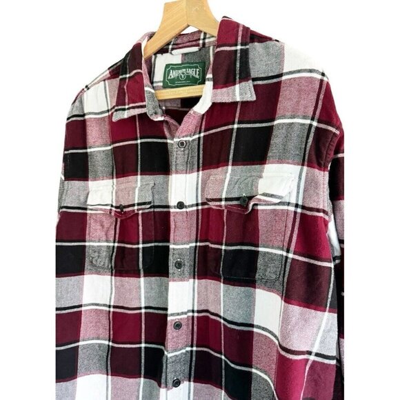 American Eagle Men's Sz XXL Red White Black Plaid Flannel Button Up Shirt - Picture 2 of 8